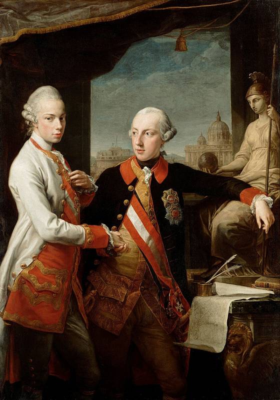 Josef II. (vpravo) se svým mladším bratrem Leopoldem, pozdějším císařem Leopoldem II. Oba byli osvícenci a zaváděli reformy, Leopold byl ale úspěšnější.