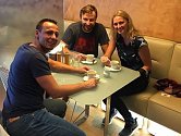 Petra Kvitová s kondičním koučem Davidem Vydrou a novým tenisovým trenérem Jiřím Vaňkem.