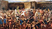 Střetnutí Atahualpy a Pizzara, předcházející Inkově zajetí, obraz malíře Juana Lepianiho