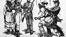 Zatčení Osceoly. Legendární náčelník byl na příkaz generála Thomase Jesupa zadržen, ačkoli se dostavil k jednání pod bílou vlajkou míru zvanou též „parley“