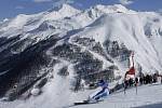 Massimiliano Blardone z Itálie na trati obřího slalomu na světovém šampionátu ve Val d'Isere.