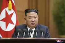 Lídr Kim Čong-un při projevu před severokorejským parlamentem, 9. září 2022