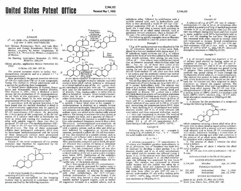 Patent k prvním antikoncepčním pilulkám.