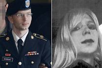 Chelsea Manningová (vpravo) je vězněna za předání tajných dokumentů v době, kdy byla mužem (vlevo).