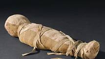 Mumie egyptského muže, uložená v londýnském Eustonu, u níž vědci prozatím nedokázali určit stáří. Údajně pochází z rozmezí let 2000 až 101 před naším letopočtem.