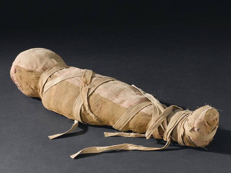 Mumie egyptského muže, uložená v londýnském Eustonu, u níž vědci prozatím nedokázali určit stáří. Údajně pochází z rozmezí let 2000 až 101 před naším letopočtem.