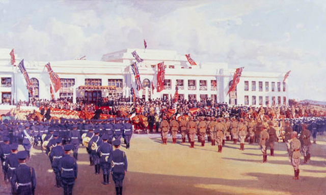 Slavnostní otevření nové budovy parlamentu v Canbeře v roce 1927