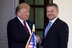 Prezident USA Donald Trump (vlevo) a předseda slovenské vlády Peter Pellegrini v Bílém domě ve Washingtonu.