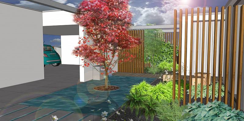 Vizualizace zahrady s vodním prvkem