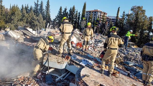 Český tým USAR během zásahu po zemětřesení v tureckém městě Adiyaman, 10. února 2023.