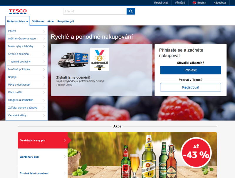 Tesco spustilo svůj e-shop už v roce 2012. Modelový nákup v něm stál 724 korun.