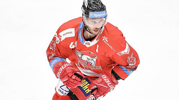 Utkání 1. kola hokejové extraligy: HC Olomouc - BK Mladá Boleslav, 10. září 2021 v Olomouci. David Krejčí z Olomouce.