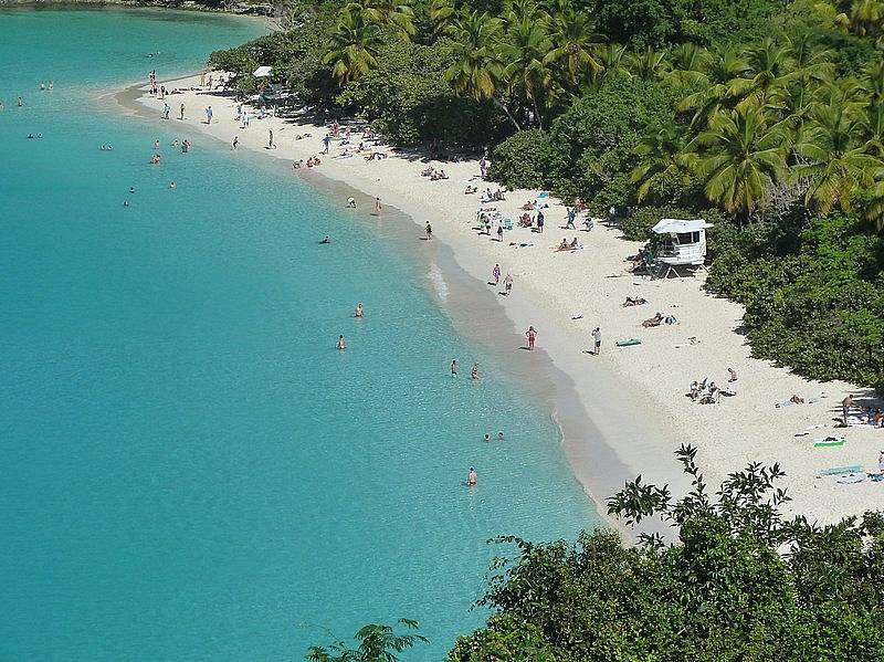 Pláž Trunk Bay na ostrově Svatý John, který je součástí Amerických Panenských ostrovů, se řadí mezi nejkrásnější pláže světa díky bílému písku a azurovému moři.