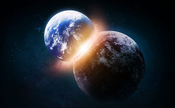 Srážka Země a protoplanety. Ilustrační snímek