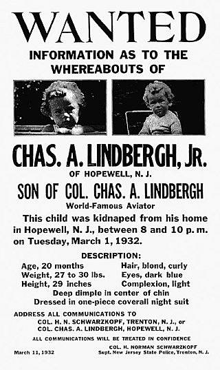Plakát použitý při pátrání po uneseném Charliem Lindberghovi.