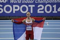 Pavel Maslák se raduje ze zlaté medaile v běhu na 400 metrů na halovém mistrovství světa v Sopotech.