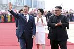 Jihokorejský prezident Mun Če-in a severokorejský vůdce Kim Čong-un na summitu v Pchjongjangu