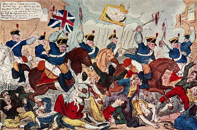 Masakr v Peterloo na dobových obrazech a karikaturách