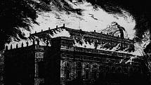 Požár Národního divadla na dobové kresbě neznámého autora, která byla otištěna 26. srpna 1881 v ilustrovaném časopise Světozor
