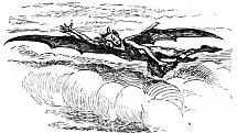 Upír poletující za nocí jako netopýr, ilustrace ke knize Vikram a upír z roku 1870
