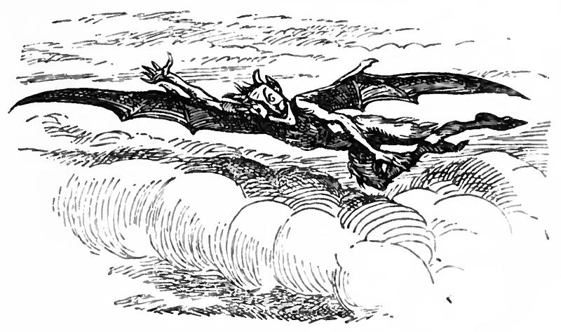Upír poletující za nocí jako netopýr, ilustrace ke knize Vikram a upír z roku 1870