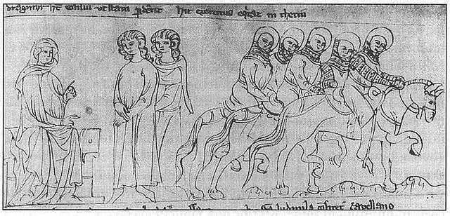 Jiné středověké vyobrazení téže scény: Drahomíra dává pokyn k vraždě Ludmily