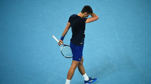 Novak Djokovič při tréninku v Melbourne.