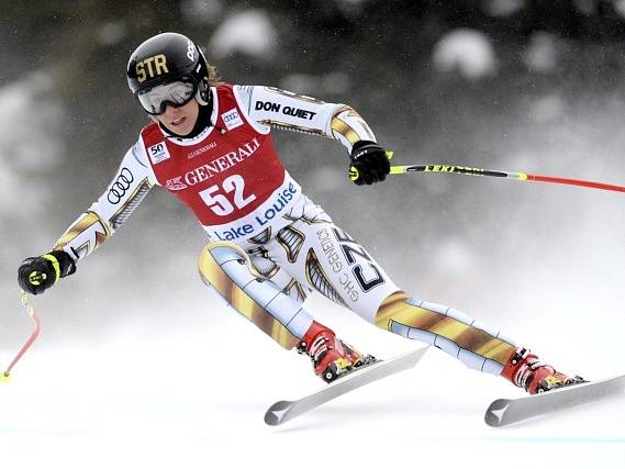 Ester Ledecká na trati v kanadském Lake Louise.