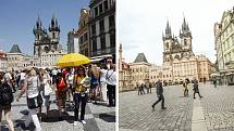 Zatímco za normálních okolností je Staroměstské náměstí v Praze plné turistů, v době covidu zeje prázdnotou