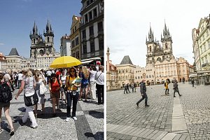 Zatímco za normálních okolností je Staroměstské náměstí v Praze plné turistů, v době covidu zeje prázdnotou