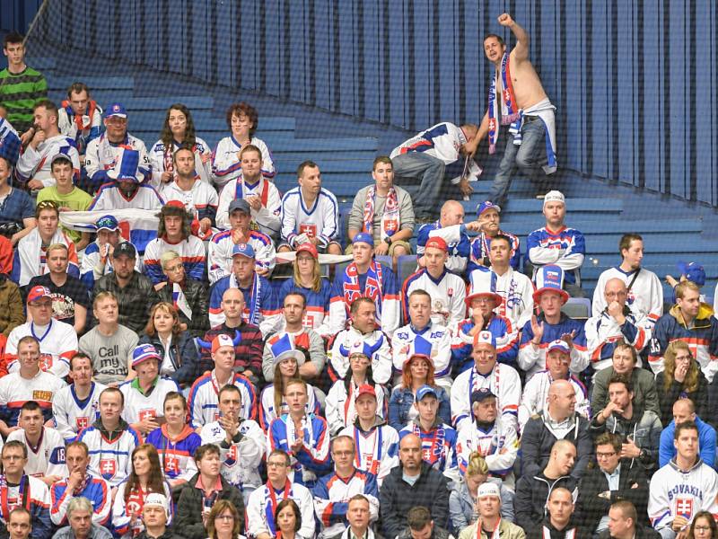 Fanoušci hokejistů Slovenska v zápase s Norskem.