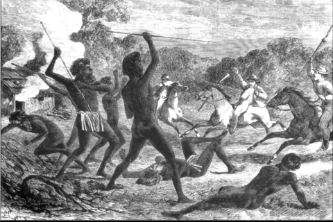 Aborindžinci bojují proti Evropanům napadajícím jejich domovy