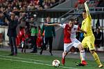 Fotbalový zápas Evropské ligy Slavia - Villarreal v Edenu.