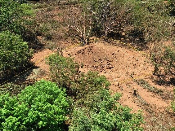 Kráter po meteoritu, které spadl poblíž letiště metropole Managua.