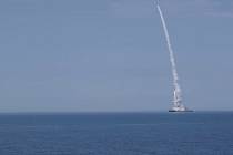 Ruské ministerstvo obrany zveřejnilo záběr lodi, která 10. října 2022 odpálila rakety na Ukrajinské území