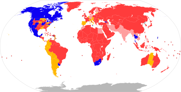 Mapa zobrazující právní status rekreačního konopí po celém světě.