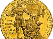 Patnáctidukátová zlatá korunovační medaile z roku 1867.