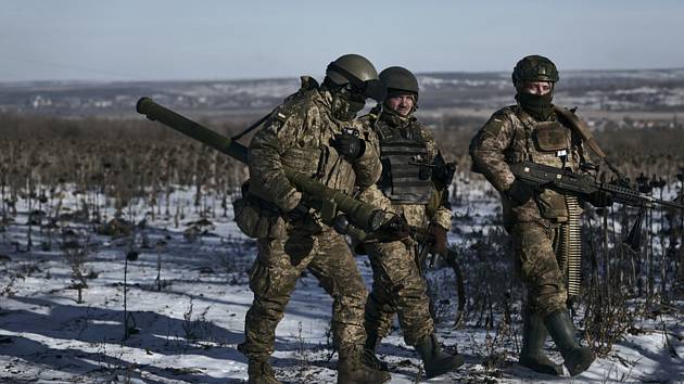 Ukrajinští vojáci na frontové linii blízko Soledaru v Doněckém regionu 11. ledna 2023