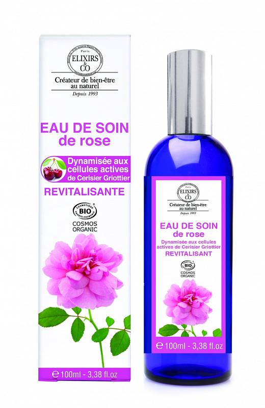 Revitalizační a antioxidační květová voda z damašské růže, z výtažků z pupenů višně a organickým glycerinem Karanja, Eau de Soin de Rose, Bio-Bachovky (www.bio-bachovky.cz), 549 Kč