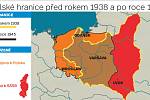 Polské hranice před rokem 1938 a po roce 1945.