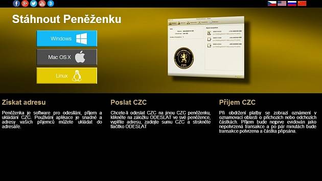 Internetové stránky první české virtuální měny.