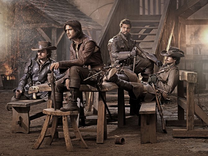 Athos (TOM BURKE), D’Artagnan (LUKE PASQUALINO), Porthos (HOWARD CHARLES) and Aramis (SANTIAGO CABRERA)