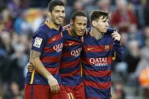 Hvězdné trio Barcelony (zleva) Luis Suárez, Neymar a Lionel Messi vystřílelo výhru nad San Sebastianem.