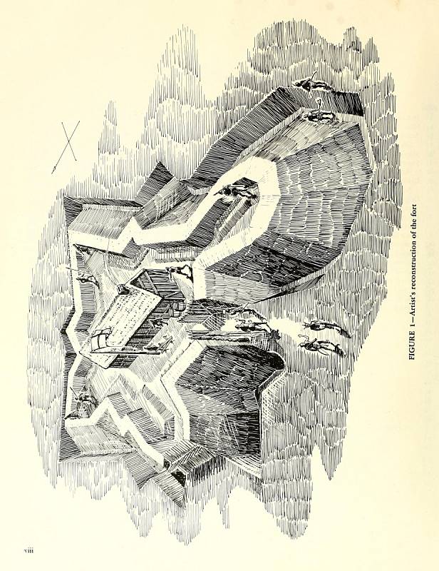 Umělecká rekonstrukce podoby pevnosti, kterou v roce 1585 postavil Ralph Lanee
