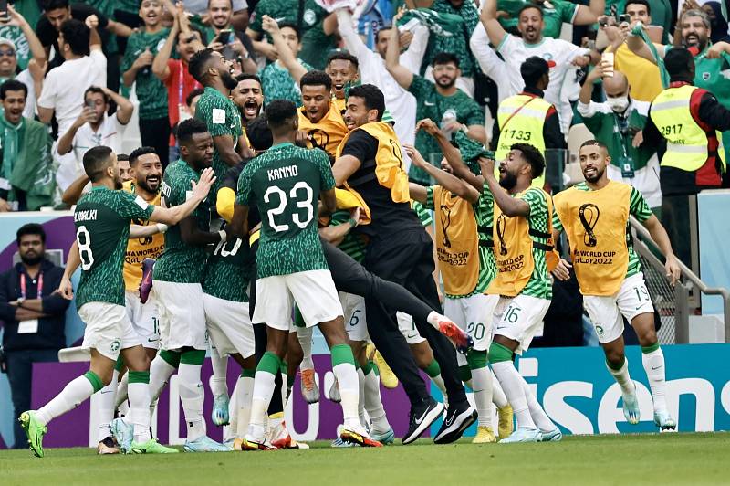 Radost saúdských fotbalistů v utkání s Argentinou na MS v Kataru