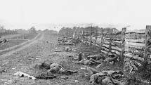 Bitva u Antietam (Spojené státy, 1862). Detailní pohledům na mrtvé vojáky se již nevyhýbal fotograf Alexandr Gardner při americké občanské válce. Už tehdy se ale objevilo podezření z manipulace 