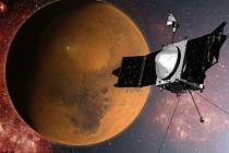 Sonda Maven se přibližuje k Marsu (grafika NASA).