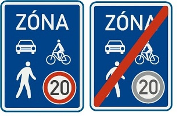 Dopravní značka označující sdílenou zónu a konec sdílené zóny