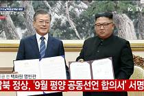 Prezident Jižní Koreje Mun Če-in a vůdce KLDR Kim Čong-un