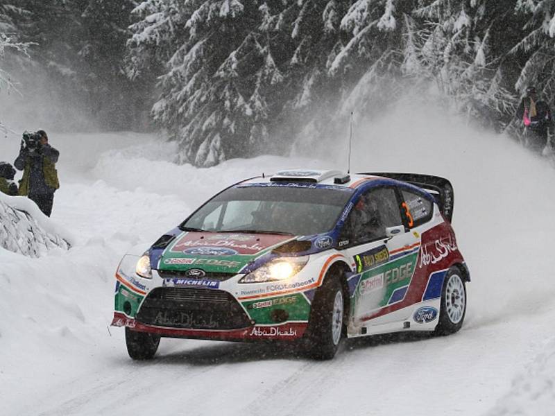 Mikko Hirvonen na Švédské rallye.